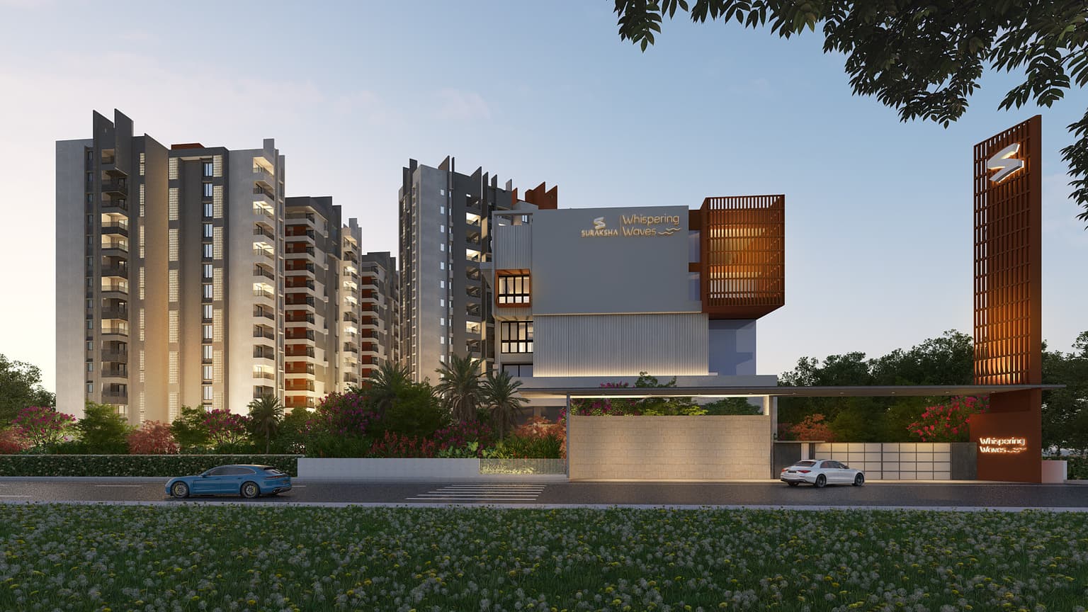 Suraksha Whispering Waves exterior view — 2, 3 & 4 BHK apartments near Begur Lake, Bengaluru